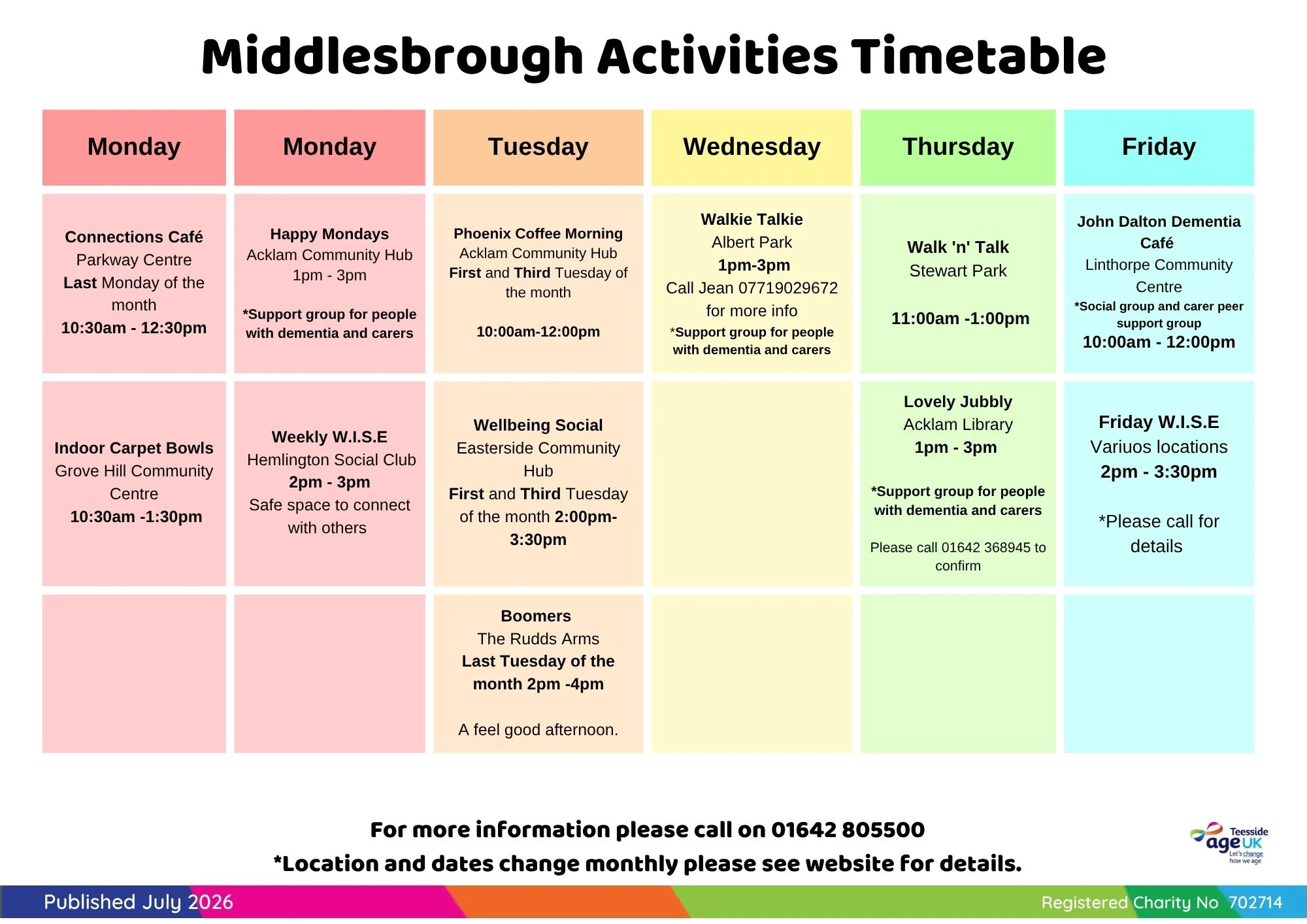 Social sharing card for Age UK Teesside lines up three September social sessions for older people in Middlesbrough