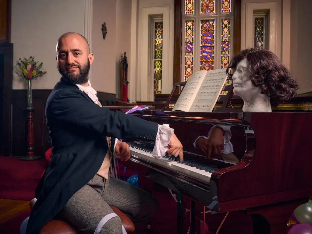 Social sharing card for Classical piano meets stand-up as Aidan Jones brings Chopin’s Nocturne to Stockton