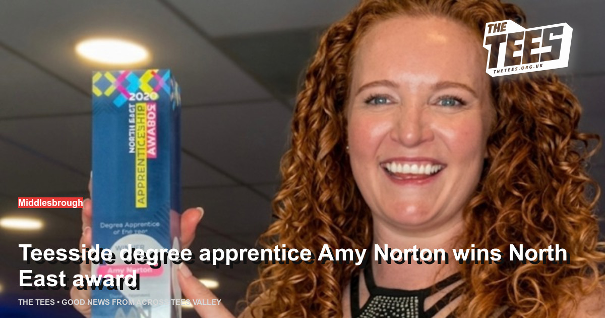 Social sharing card for Teesside degree apprentice Amy Norton wins North East award