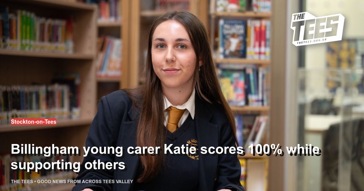 Social sharing card for Billingham young carer Katie scores 100% while supporting others