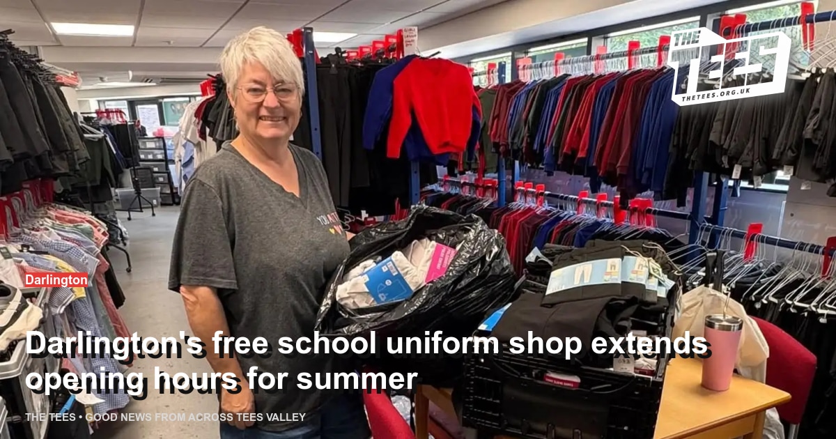 Social sharing card for Darlington's free school uniform shop extends opening hours for summer