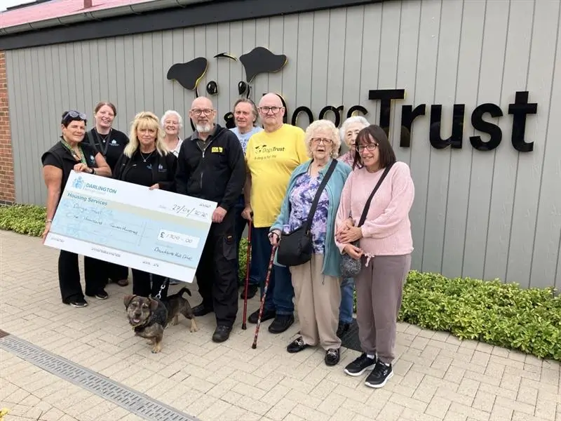 Social sharing card for Darlington tenants raise £1,700 to support dogs waiting for new homes
