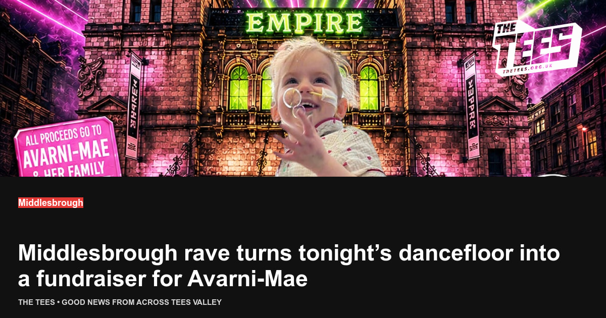 Social sharing card for Middlesbrough rave turns tonight’s dancefloor into a fundraiser for Avarni-Mae