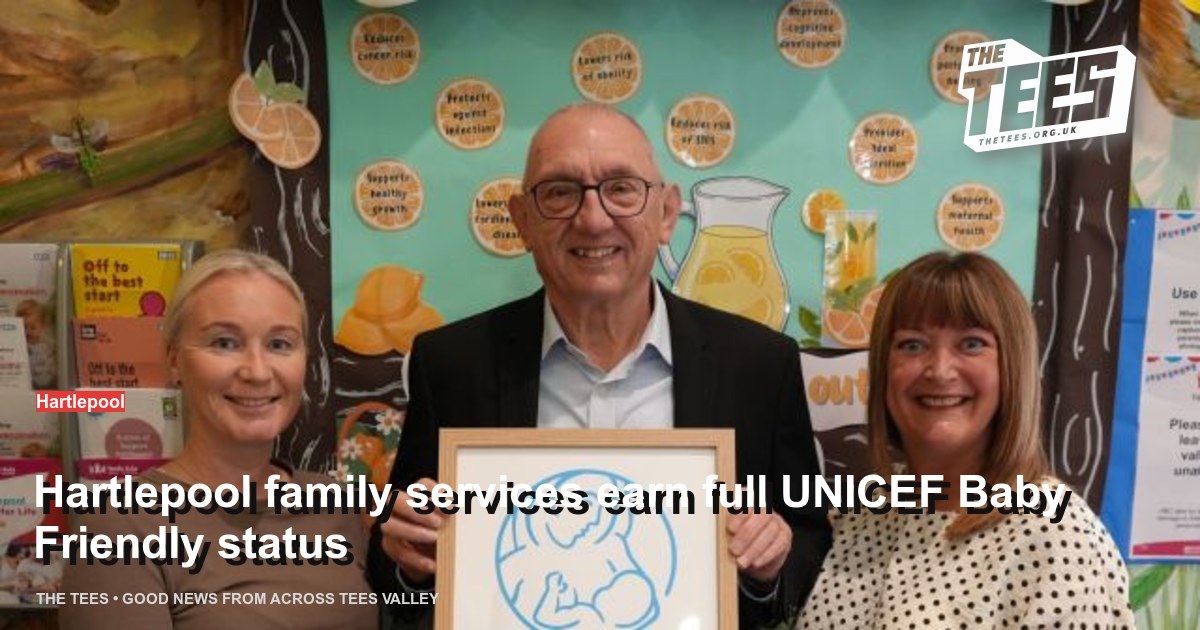 Social sharing card for Hartlepool family services earn full UNICEF Baby Friendly status
