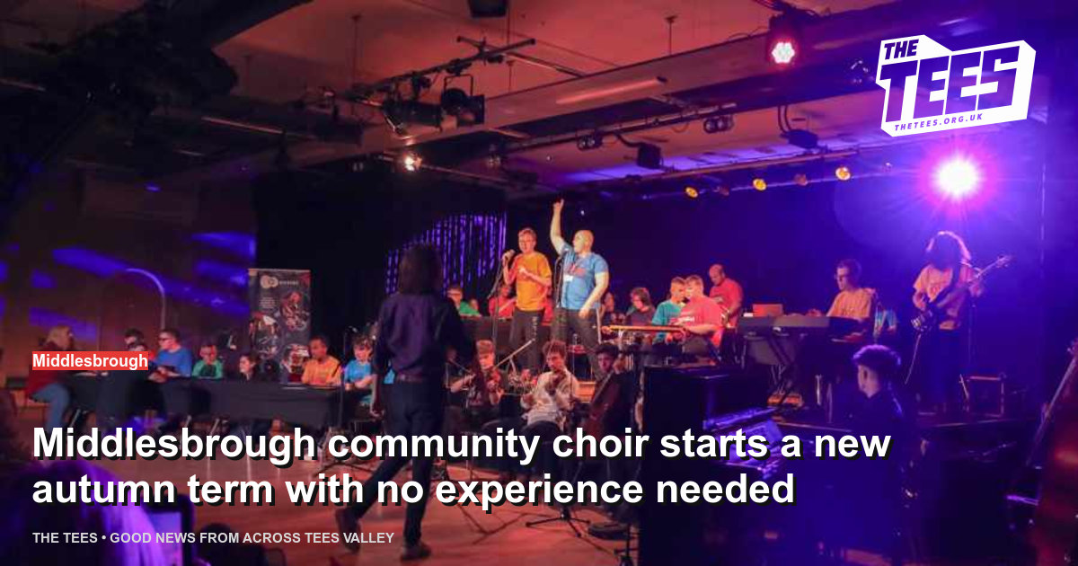 Social sharing card for Middlesbrough community choir starts a new autumn term with no experience needed