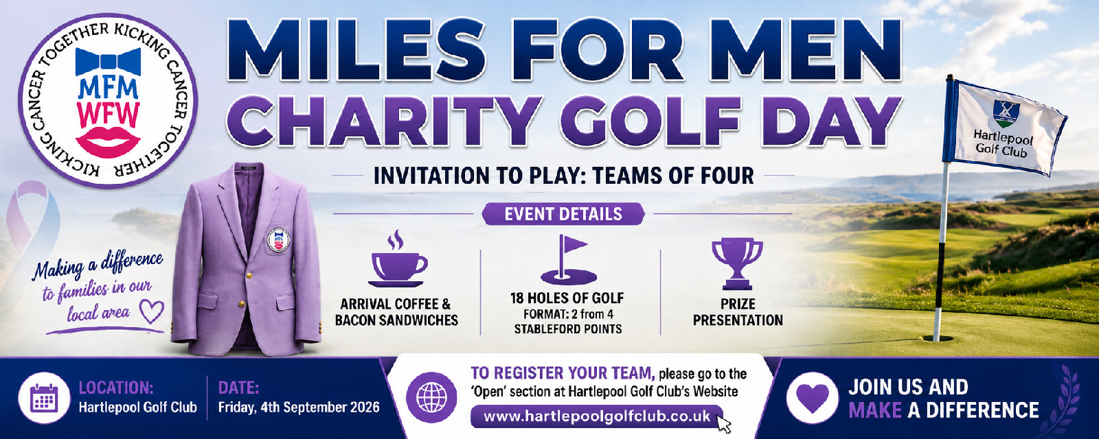 Social sharing card for Hartlepool charity golf day tees up support for local families this Friday
