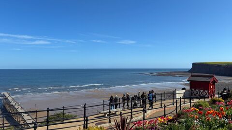 Social sharing card for October sea watch invites families to scan Saltburn’s horizon for dolphins