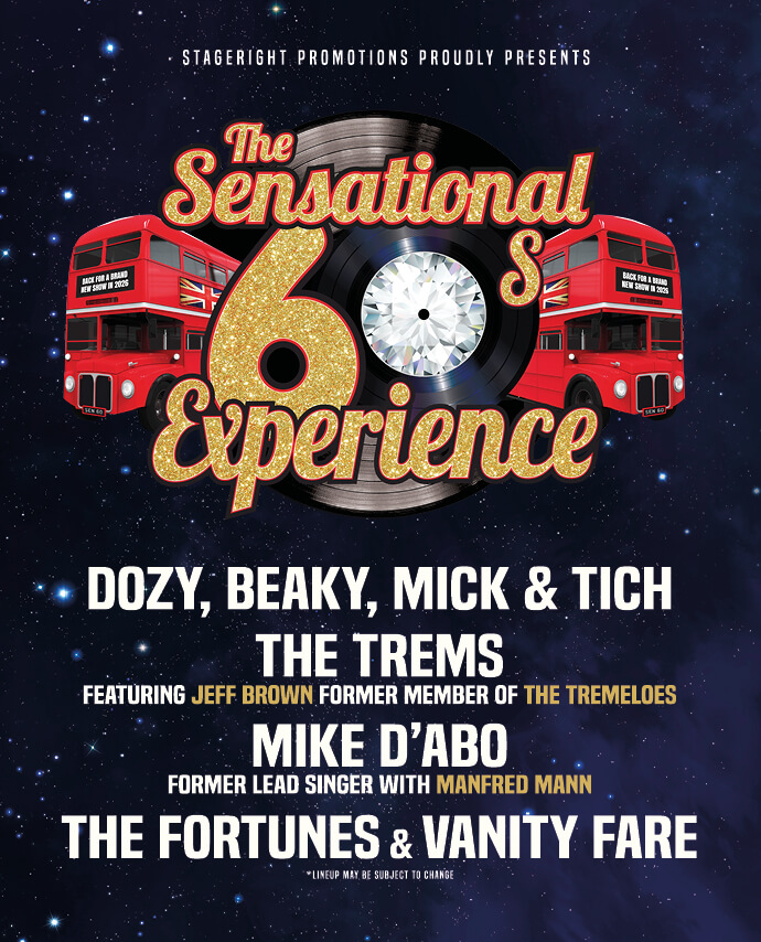 Social sharing card for Sensational 60s Experience brings a night of classic pop to Darlington