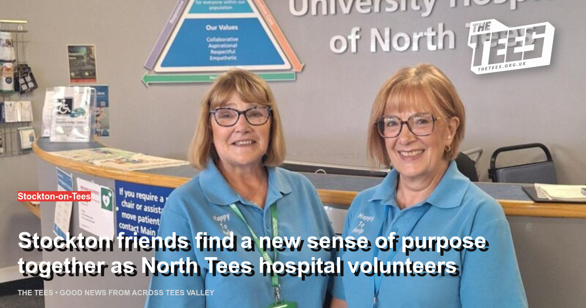 Social sharing card for Stockton friends find a new sense of purpose together as North Tees hospital volunteers