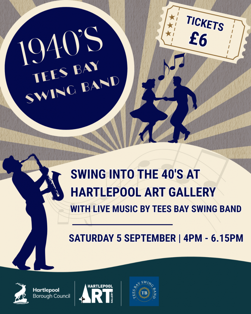 Social sharing card for Tees Bay Swing Band brings a 1940s afternoon to Hartlepool Art Gallery
