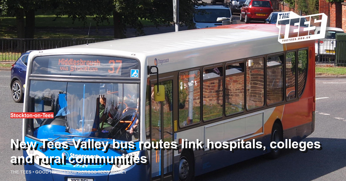 Social sharing card for New Tees Valley bus routes link hospitals, colleges and rural communities