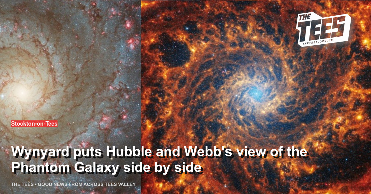Social sharing card for Wynyard puts Hubble and Webb's view of the Phantom Galaxy side by side
