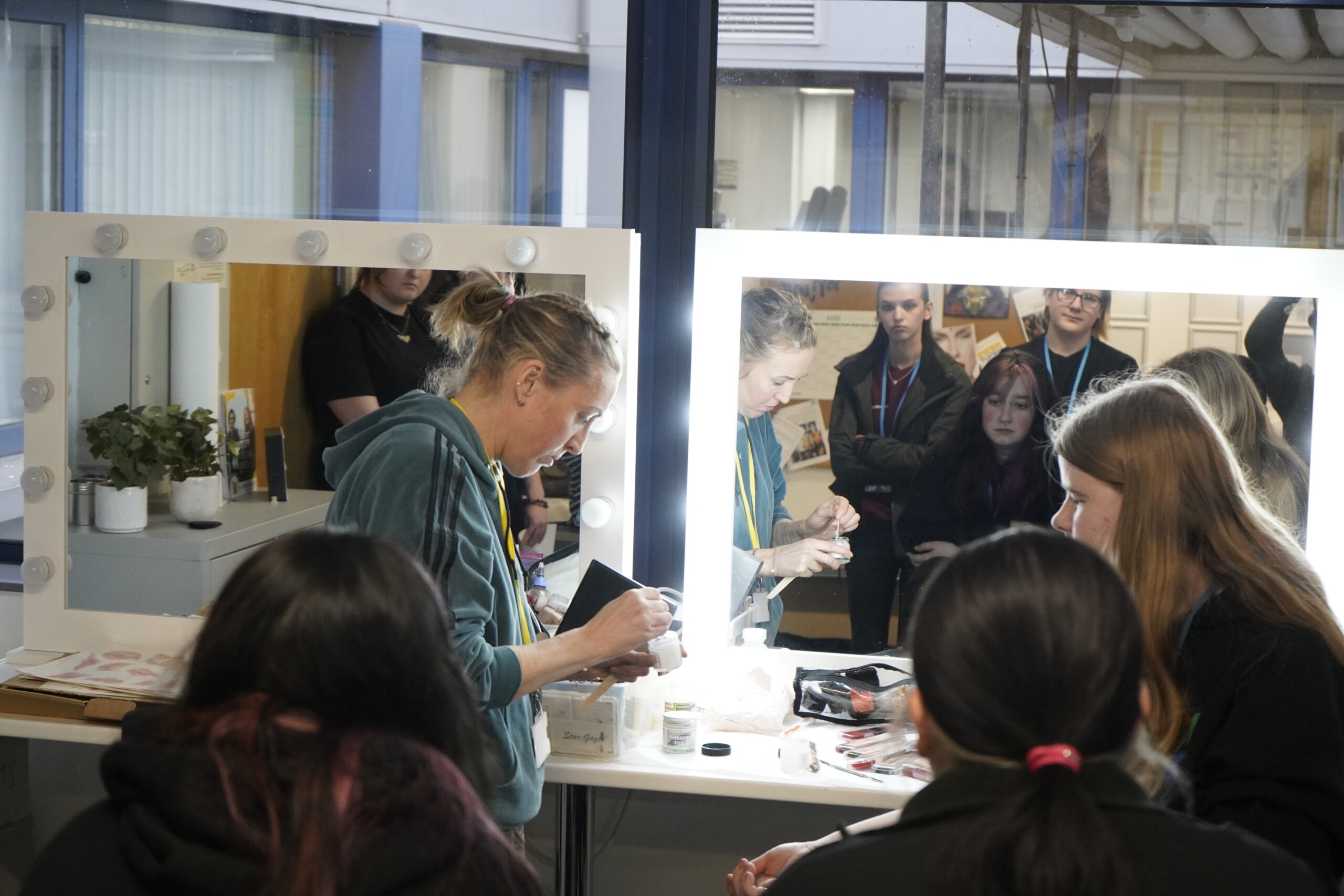 Laura Tallentire, make-up artist, hosts students from Stockton Riverside College