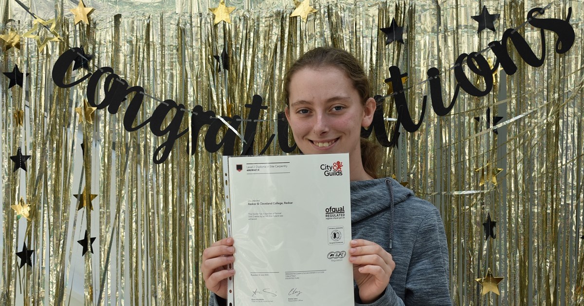 Redcar and Cleveland College learners celebrating Level 2 results