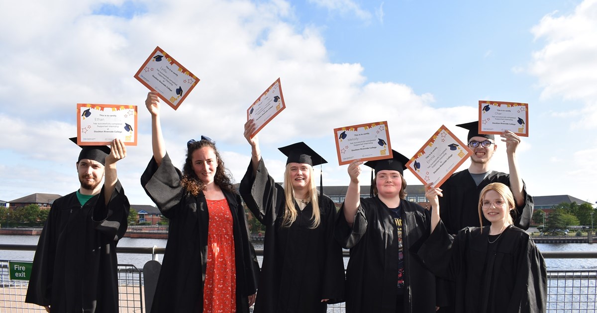 Supported interns celebrating their achievements at the River Tees Watersports Centre
